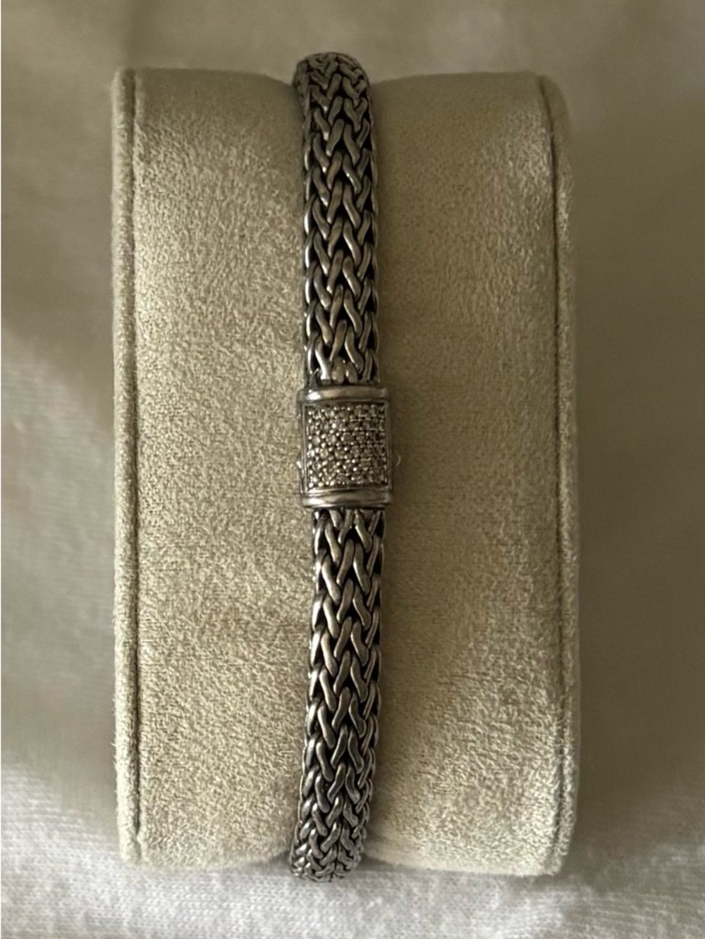 John Hardy .925 Sterling Silver Icon Bracelet 7.5" Long Pavé Diamond Clasp